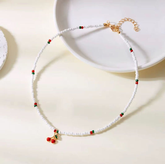 Beaded Cherry Charm Necklace 🍒