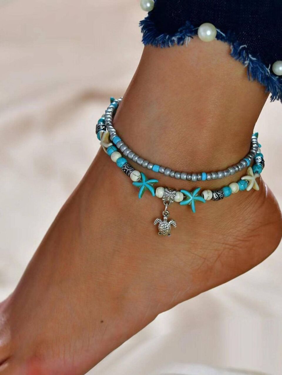 Starfish & Turtle Anklet ๐ข