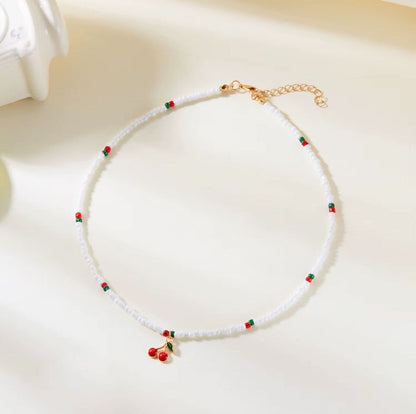 Beaded Cherry Charm Necklace 🍒