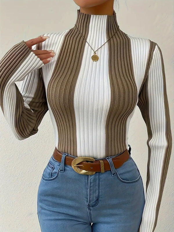 Contrast Ribbed Turtleneck 🤍