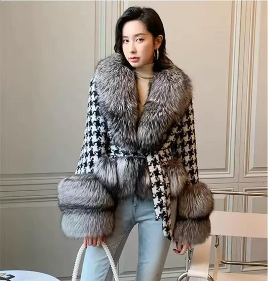 Houndstooth Fur Coat 🖤