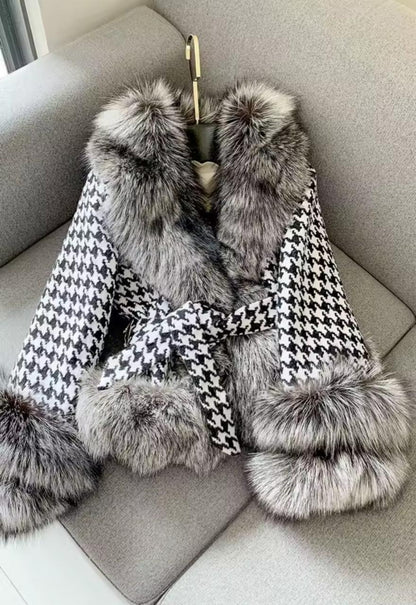 Houndstooth Fur Coat 🖤