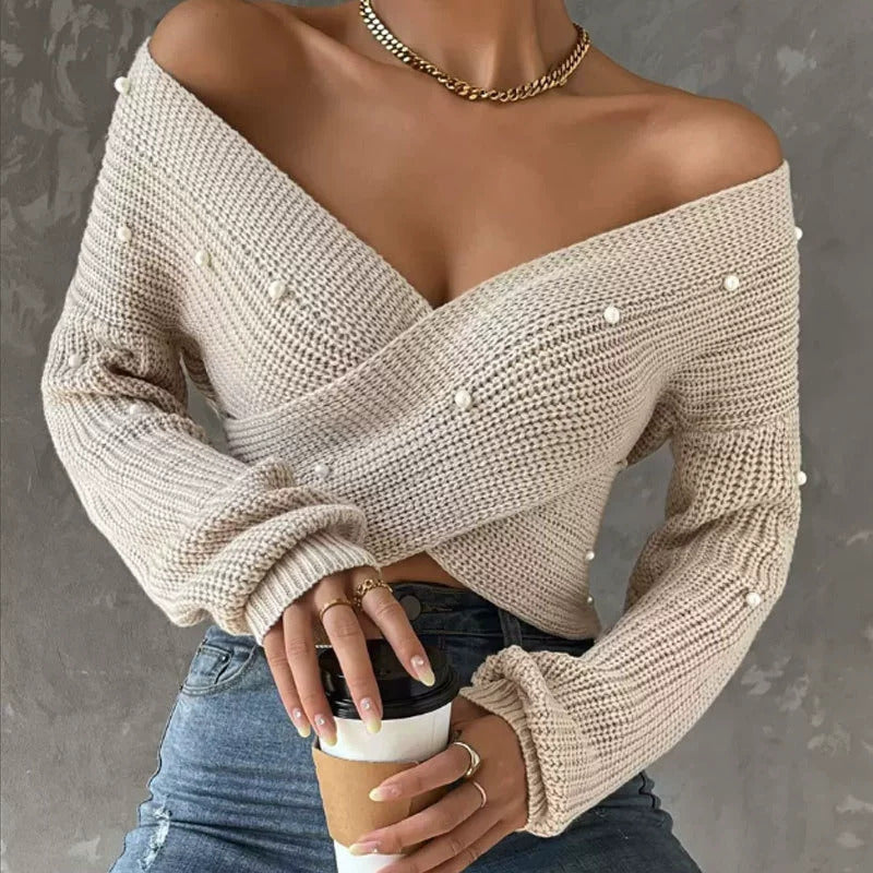 Pearl Wrap Sweater 🤍