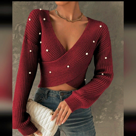 Pearl Wrap Sweater 🤍