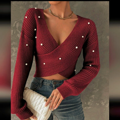 Pearl Wrap Sweater 🤍