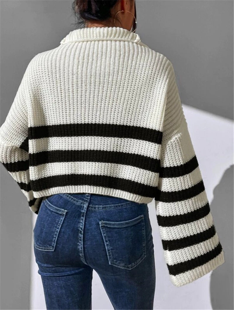 Striped Zip Sweater 🖤