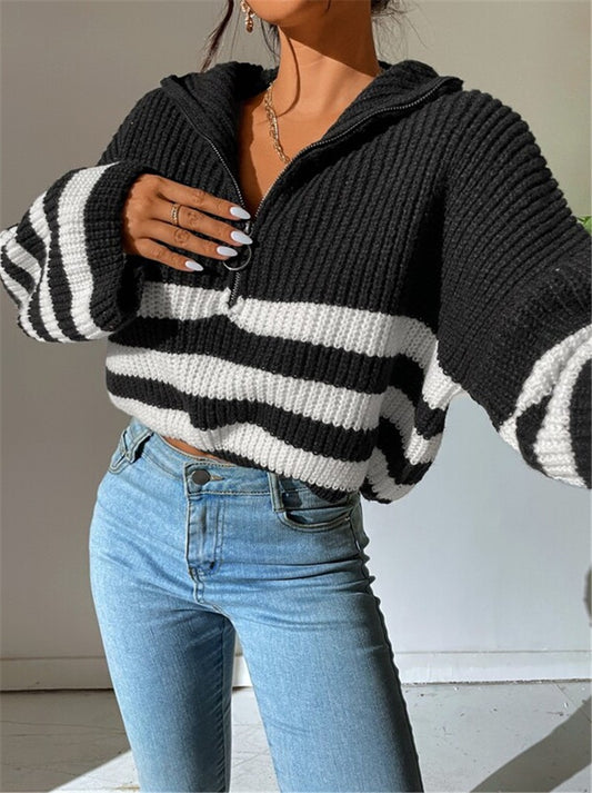 Striped Zip Sweater 🖤