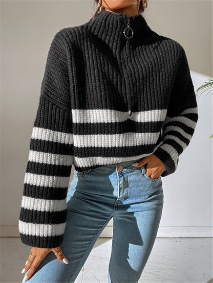 Striped Zip Sweater 🖤