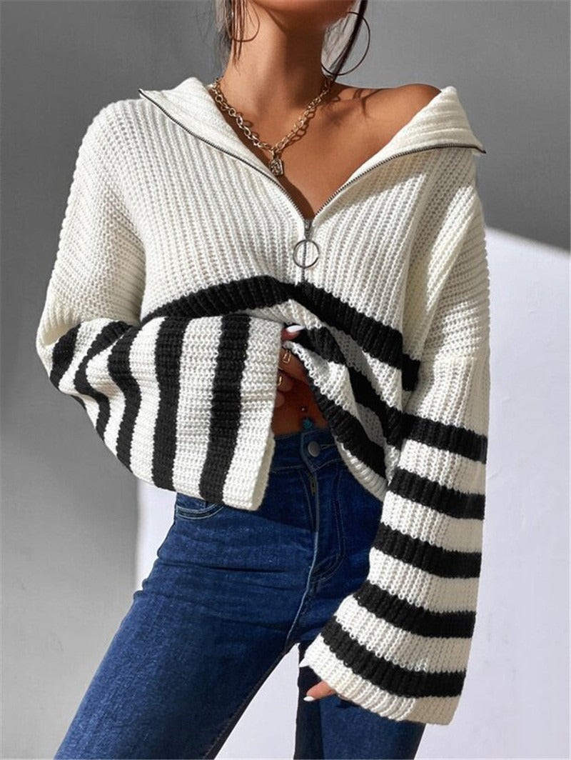 Striped Zip Sweater 🖤
