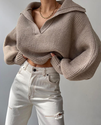 Collar Crop Sweater 🌿