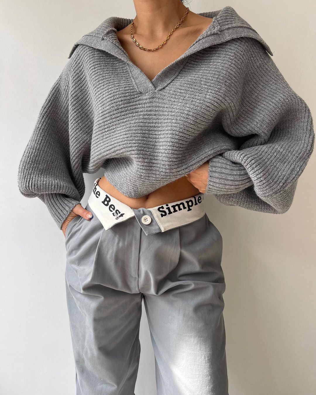 Collar Crop Sweater 🌿