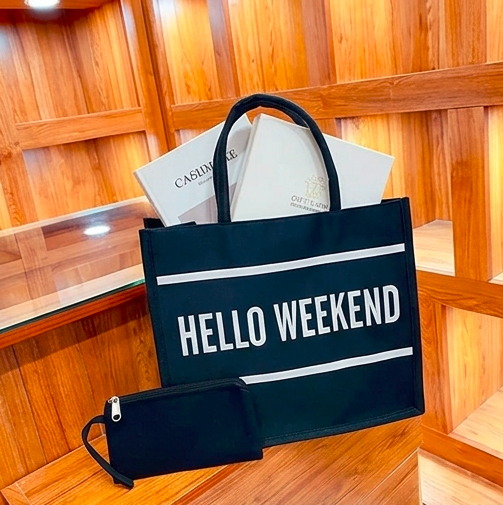 Hello Weekend Black Tote 🖤